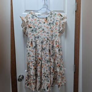 Floral Casual Dress in Cream and Orange